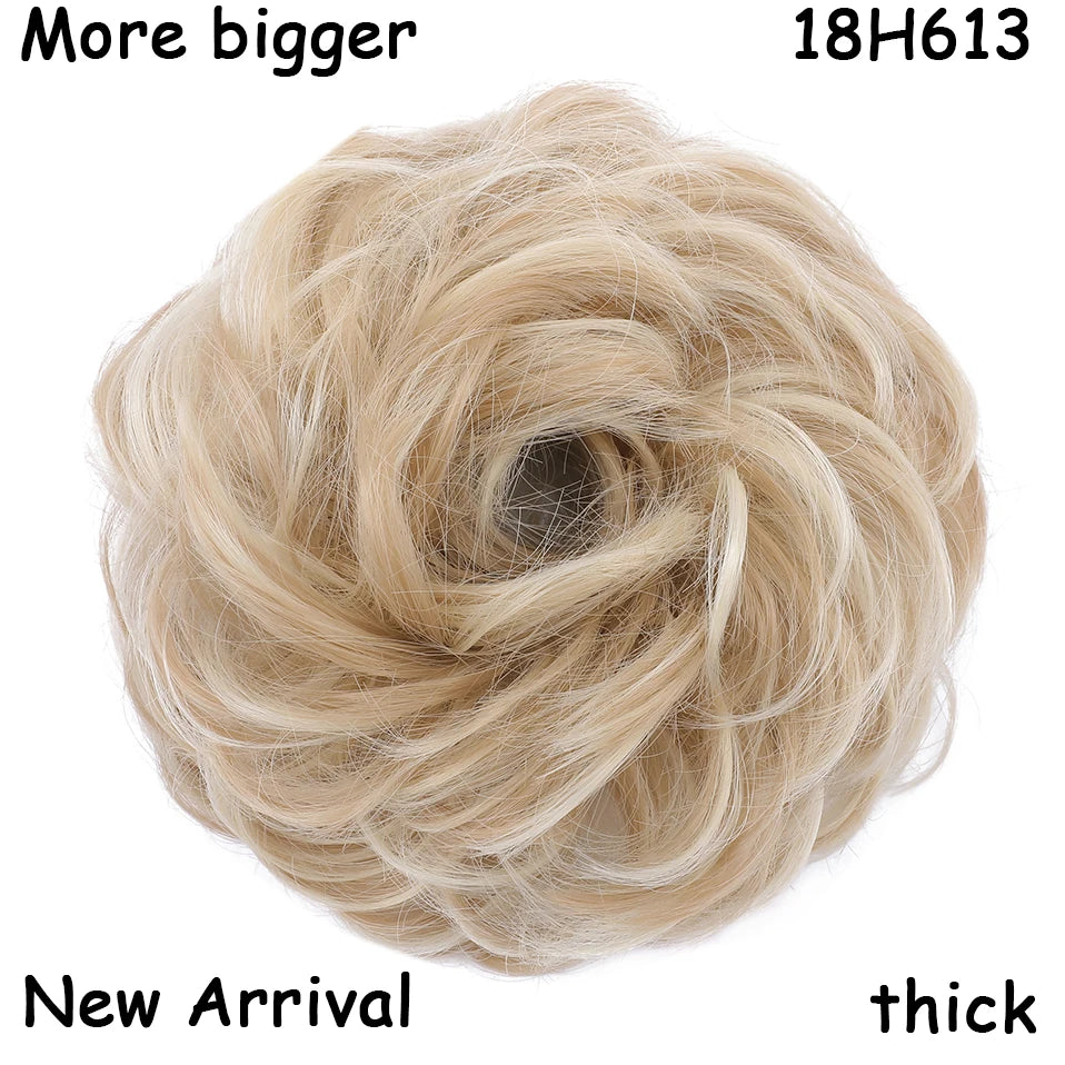 HAIRRO Synthetic Elastic Hair Scrunchie Curly Chignons Hair Rope Natural Fake Hair Bun Curly Clip in Hair Ponytails Extensions