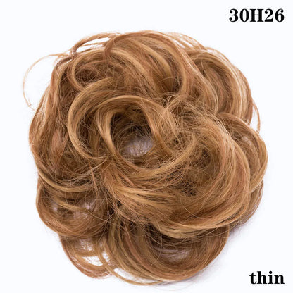 HAIRRO Synthetic Elastic Hair Scrunchie Curly Chignons Hair Rope Natural Fake Hair Bun Curly Clip in Hair Ponytails Extensions