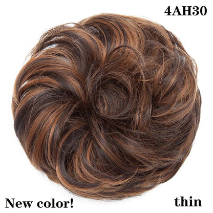 HAIRRO Synthetic Elastic Hair Scrunchie Curly Chignons Hair Rope Natural Fake Hair Bun Curly Clip in Hair Ponytails Extensions