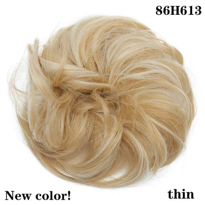 HAIRRO Synthetic Elastic Hair Scrunchie Curly Chignons Hair Rope Natural Fake Hair Bun Curly Clip in Hair Ponytails Extensions