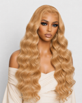 Honey Blonde Body Wave 13X6 HD Transparent Lace Frontal Wig #27 Blonde Colored Human Hair Wigs for Women Pre Plucked Brazilian