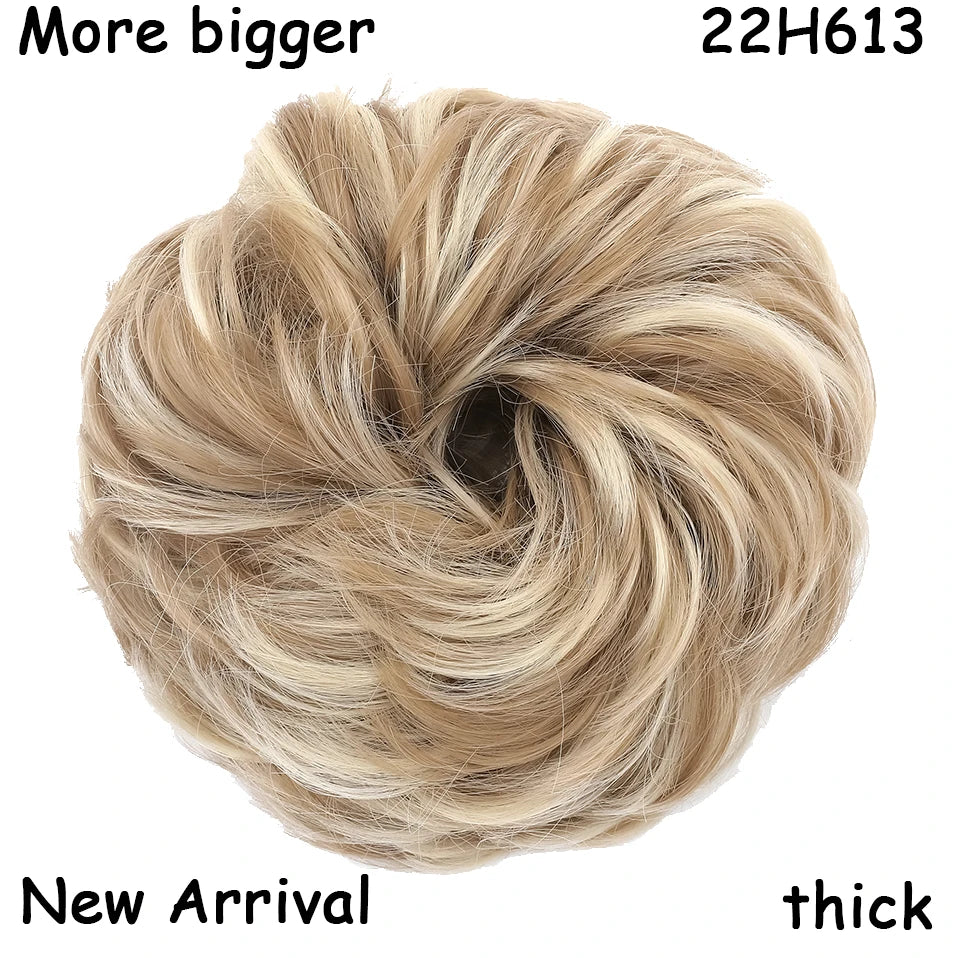 HAIRRO Synthetic Elastic Hair Scrunchie Curly Chignons Hair Rope Natural Fake Hair Bun Curly Clip in Hair Ponytails Extensions