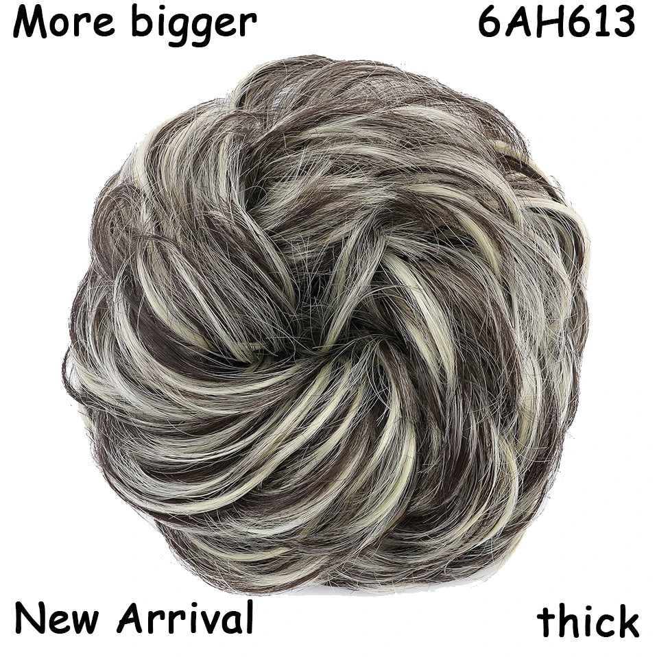 HAIRRO Synthetic Elastic Hair Scrunchie Curly Chignons Hair Rope Natural Fake Hair Bun Curly Clip in Hair Ponytails Extensions