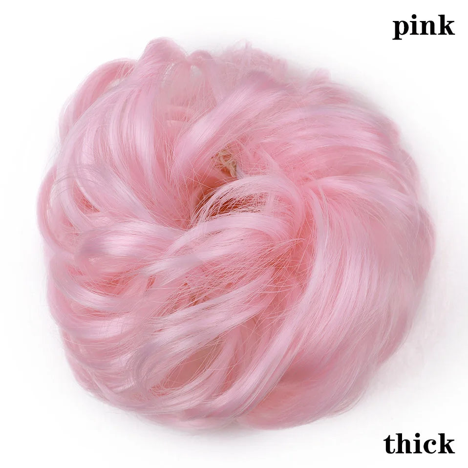 HAIRRO Synthetic Elastic Hair Scrunchie Curly Chignons Hair Rope Natural Fake Hair Bun Curly Clip in Hair Ponytails Extensions