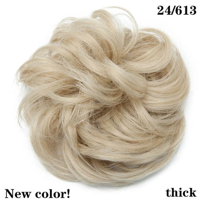 HAIRRO Synthetic Elastic Hair Scrunchie Curly Chignons Hair Rope Natural Fake Hair Bun Curly Clip in Hair Ponytails Extensions