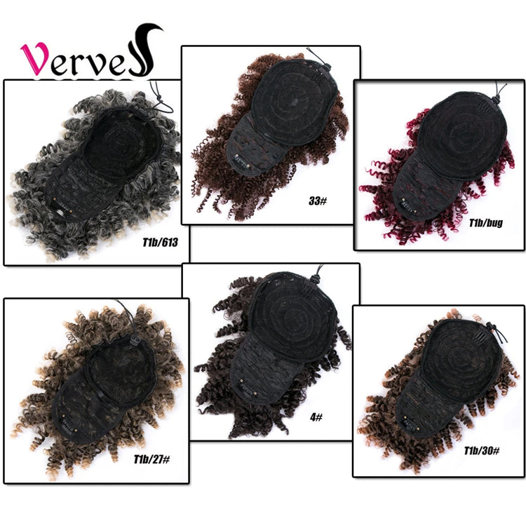 High Puff Afro Kinky Curly Synthetic Ponytail with Bangs Ponytail Hair Extension Drawstring Short Afro Pony Tail Clip in