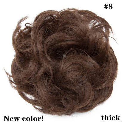 HAIRRO Synthetic Elastic Hair Scrunchie Curly Chignons Hair Rope Natural Fake Hair Bun Curly Clip in Hair Ponytails Extensions