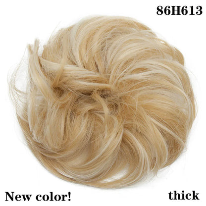 HAIRRO Synthetic Elastic Hair Scrunchie Curly Chignons Hair Rope Natural Fake Hair Bun Curly Clip in Hair Ponytails Extensions