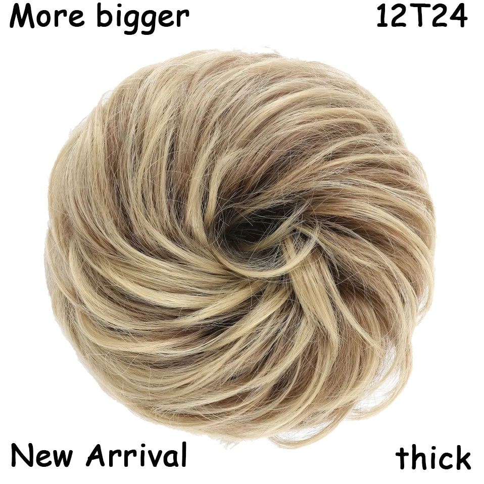 HAIRRO Synthetic Elastic Hair Scrunchie Curly Chignons Hair Rope Natural Fake Hair Bun Curly Clip in Hair Ponytails Extensions