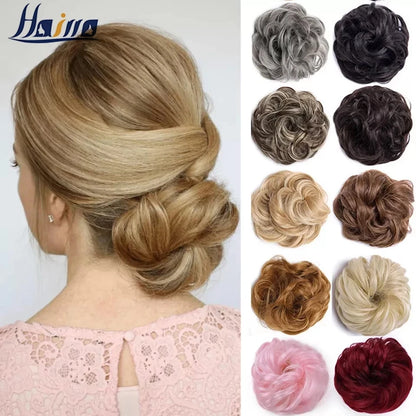 HAIRRO Synthetic Elastic Hair Scrunchie Curly Chignons Hair Rope Natural Fake Hair Bun Curly Clip in Hair Ponytails Extensions