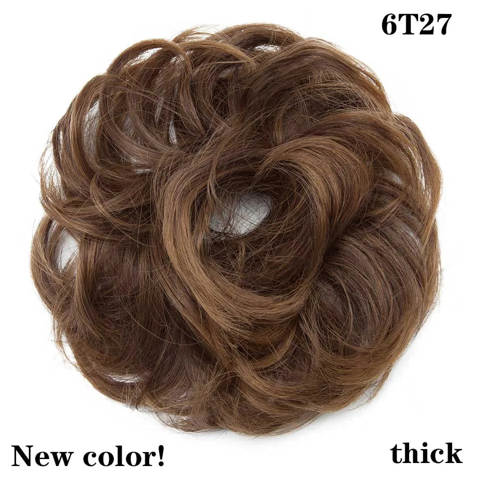 HAIRRO Synthetic Elastic Hair Scrunchie Curly Chignons Hair Rope Natural Fake Hair Bun Curly Clip in Hair Ponytails Extensions