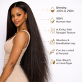 360° HD Lace Front Wig – 40-Inch Kinky Yaki Straight Human Hair