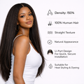 Kinky Straight V-Part U-Part Human Hair Wig – 150% Density, Minimal Leave-Out