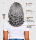 Layered Blowout Salt & Pepper Glueless Human Hair Wig Pre Cut 6.5X1.5 Lace Short Bob Side Part Grey Wig 150% Density