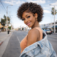 Short Pixie Cut Curly Lace Front Wigs Brazilian Remy Colored Human Hair Ombre Human Hair Wig HD Lace Front Wigs Pre Plucked 1 Inch Hairline Water Wave Pixie Cut Wigs for Black Women (