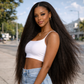 360° HD Lace Front Wig – 40-Inch Kinky Yaki Straight Human Hair