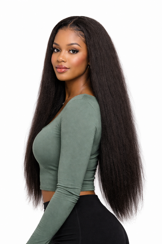 Kinky Straight V-Part & U-Part Drawstring Wig – 100% Human Hair