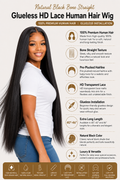 Natural Black Bone Straight Glueless HD Lace Human Hair Wig