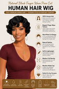 Natural Black Finger Wave Pixie Cut Human Hair Wig