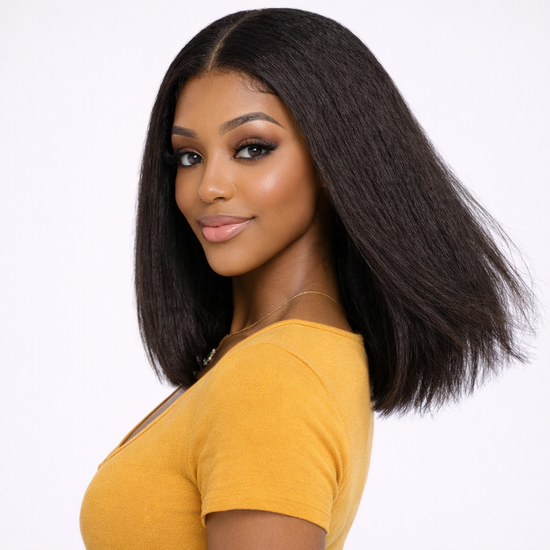 Kinky Straight Bob Wig – 13x4 Transparent Lace Front, 200% Density Human Hair