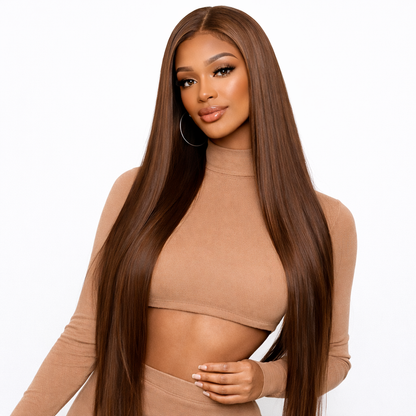 13X4 Chocolate Brown Straight Lace Front Wigs Human Hair 13X6 Transparent HD Lace Frontal Wig Pre Plucked Brown Glueless Wigs