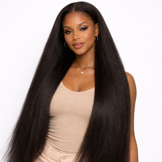 360° HD Lace Front Wig – 40-Inch Kinky Yaki Straight Human Hair