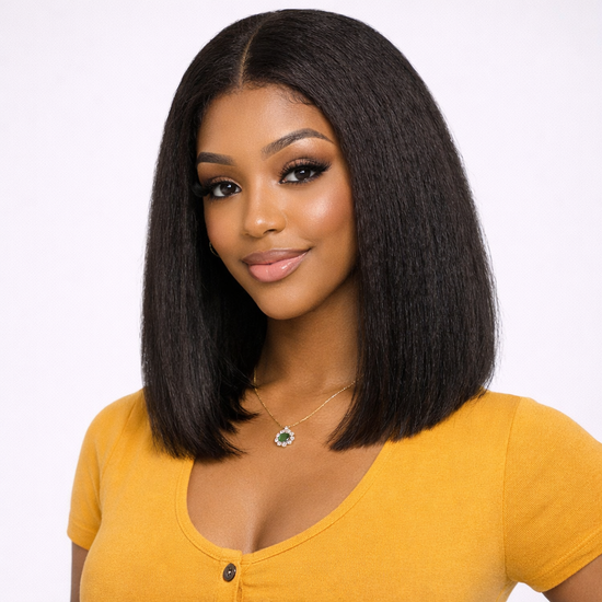 Kinky Straight Bob Wig – 13x4 Transparent Lace Front, 200% Density Human Hair