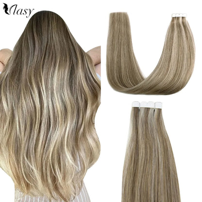 Straight Mini Tape-In Hair Extensions – Seamless Skin Weft, 100% Human Hair (12"–24")