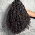 Kinky Curly Half Wig Human Hair Wear and Go Seamless Water Wave 3 in 1 Half Wig Glueless Headband Clip in Wig No Sew in Black