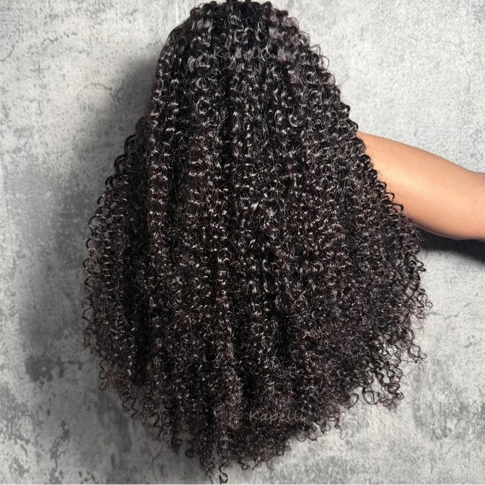 Kinky Curly Half Wig Human Hair Wear and Go Seamless Water Wave 3 in 1 Half Wig Glueless Headband Clip in Wig No Sew in Black
