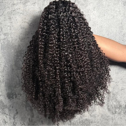 Kinky Curly Half Wig Human Hair Wear and Go Seamless Water Wave 3 in 1 Half Wig Glueless Headband Clip in Wig No Sew in Black
