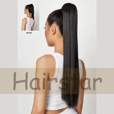 23 Inch Long Straight Ponytail Hair Clip In Synthetic Extensions Heat Resistant Hair Wrap Around Pony Hair Piece For Women