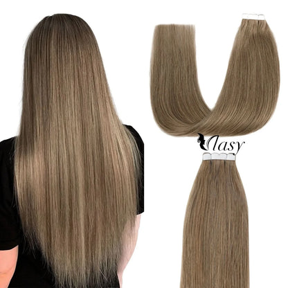 Straight Mini Tape-In Hair Extensions – Seamless Skin Weft, 100% Human Hair (12"–24")