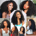 Kinky Curly Half Wig Human Hair Wear and Go Seamless Water Wave 3 in 1 Half Wig Glueless Headband Clip in Wig No Sew in Black