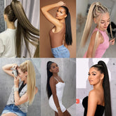 23 Inch Long Straight Ponytail Hair Clip In Synthetic Extensions Heat Resistant Hair Wrap Around Pony Hair Piece For Women