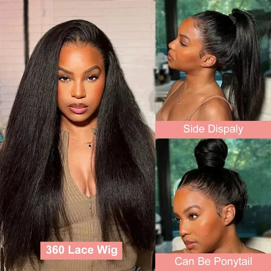 Kinky Straight HD Lace Front Wig – 13x4 Yaki Texture Human Hair, 180% Density Glueless Wig for Women