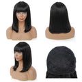 180% Density Straight Bob Wig with Bangs Short Full Machine Made Human Hair Wig Natural Bob Human Hair Wig with Bangs for Women