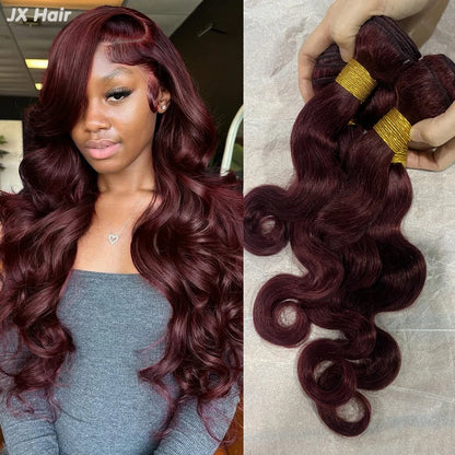 99J Burgundy Body Wave Human Hair Bundles Brazilian Wavy 3/4 Bundles Human Hair Colored Wind Red Hair Bundles