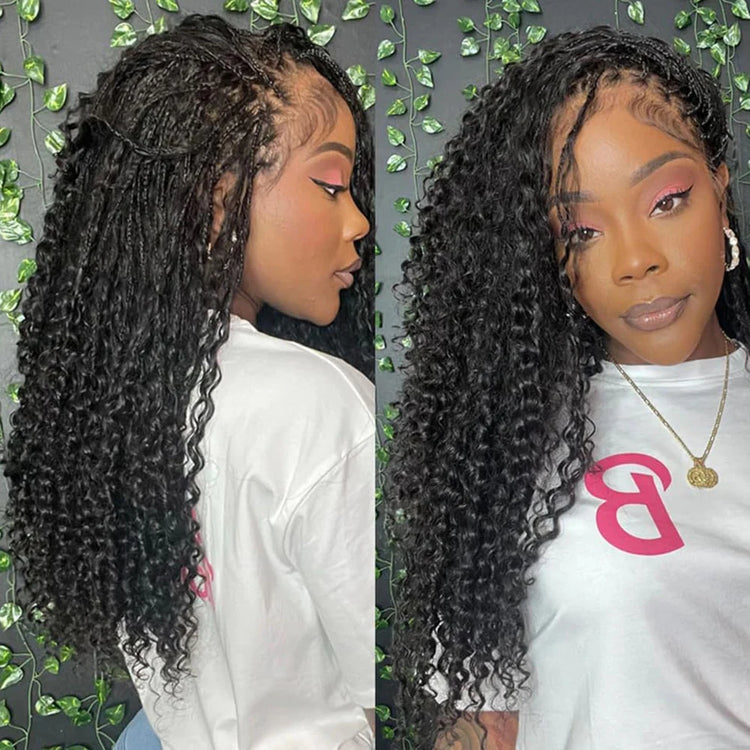 Curly Braided Wigs 100% Human Hair Lace Frontal Wigs Knotless Boho Box Braids Wig 13X6 Curly Human Hair Wigs Pre Plucked