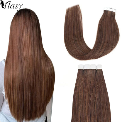 Straight Mini Tape-In Hair Extensions – Seamless Skin Weft, 100% Human Hair (12"–24")