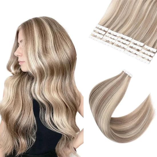 Straight Mini Tape-In Hair Extensions – Seamless Skin Weft, 100% Human Hair (12"–24")