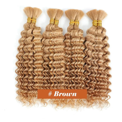 2 Bundles 18-Inch Deep Wave Braiding Hair – 100g Brown Wet & Wavy Human Hair (No Weft)