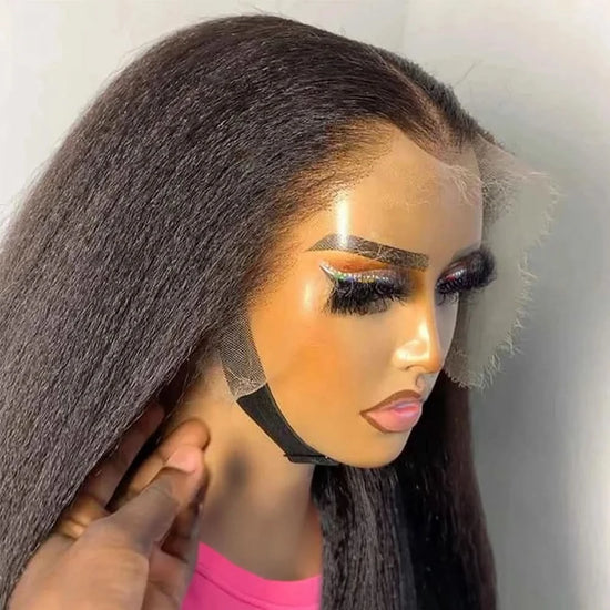 Kinky Straight HD Lace Front Wig – 13x4 Yaki Texture Human Hair, 180% Density Glueless Wig for Women