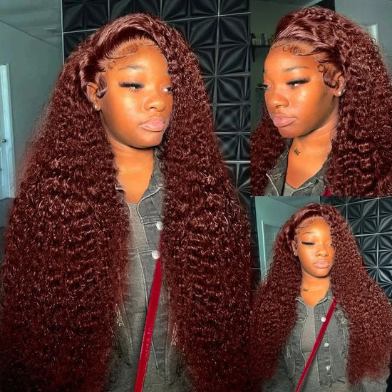 Reddish Brown Deep Wave Lace Front Wig HD Frontal, 250% Density Human Hair
