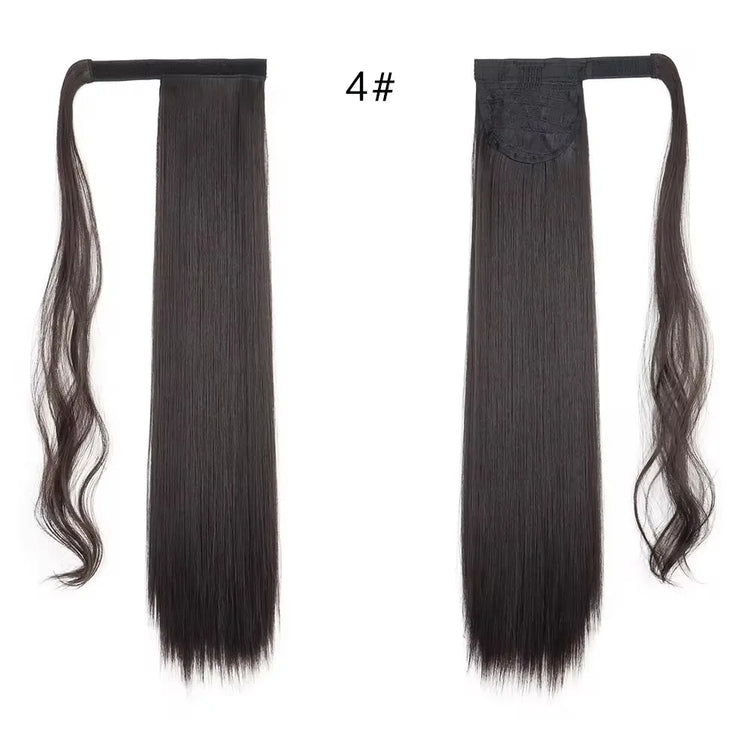 23 Inch Long Straight Ponytail Hair Clip In Synthetic Extensions Heat Resistant Hair Wrap Around Pony Hair Piece For Women