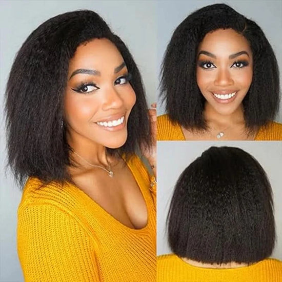 Kinky Straight Bob Wig – 13x4 Transparent Lace Front, 200% Density Human Hair