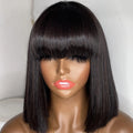 180% Density Straight Bob Wig with Bangs Short Full Machine Made Human Hair Wig Natural Bob Human Hair Wig with Bangs for Women