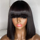 180% Density Straight Bob Wig with Bangs Short Full Machine Made Human Hair Wig Natural Bob Human Hair Wig with Bangs for Women