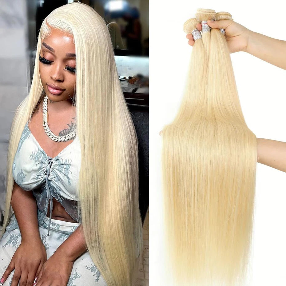 613 Blonde 30 40 Inch 1 3 4 Bundles Deals Human Hair Brazilian Remy Human Hair Bundles Bone Straight Hair Extensions Double Weft