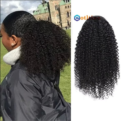 Ponytail Human Hair Kinky Curly Ponytail Brazilian Drawstring Ponytail Clip in Hair Extensions Remy Human Hair Curly Hair Tail